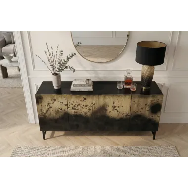 Invicta Komoda OXID czarno złoty metal z mango 180 x 77 x 39cm / 47857