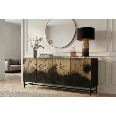 Invicta Komoda OXID czarno złoty metal z mango 180 x 77 x 39cm / 47857