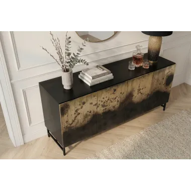 Invicta Komoda OXID czarno złoty metal z mango 180 x 77 x 39cm / 47857