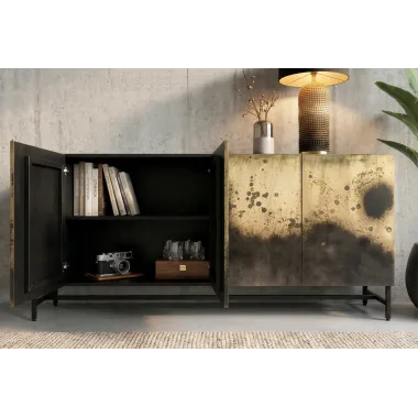 Invicta Komoda OXID czarno złoty metal z mango 180 x 77 x 39cm / 47857