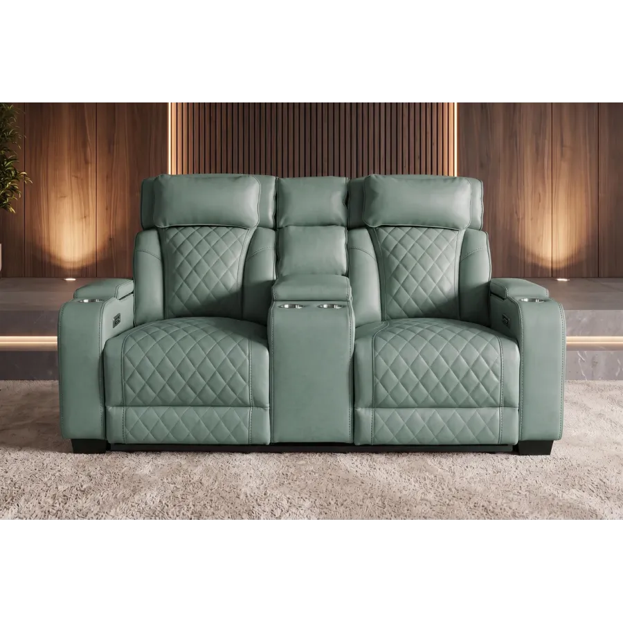 Invicta Fotel kinowy HOLLYWOOD 2 osobowy imitacja skóry szałwiowa zieleń 190 x 101 x 103cm / 48679