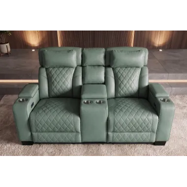 Invicta Fotel kinowy HOLLYWOOD 2 osobowy imitacja skóry szałwiowa zieleń 190 x 101 x 103cm / 48679