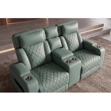 Invicta Fotel kinowy HOLLYWOOD 2 osobowy imitacja skóry szałwiowa zieleń 190 x 101 x 103cm / 48679