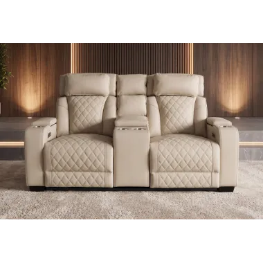 Invicta Fotel kinowy HOLLYWOOD 2 osobowy imitacja skóry beżowa 190 x 101 x 103cm / 48678