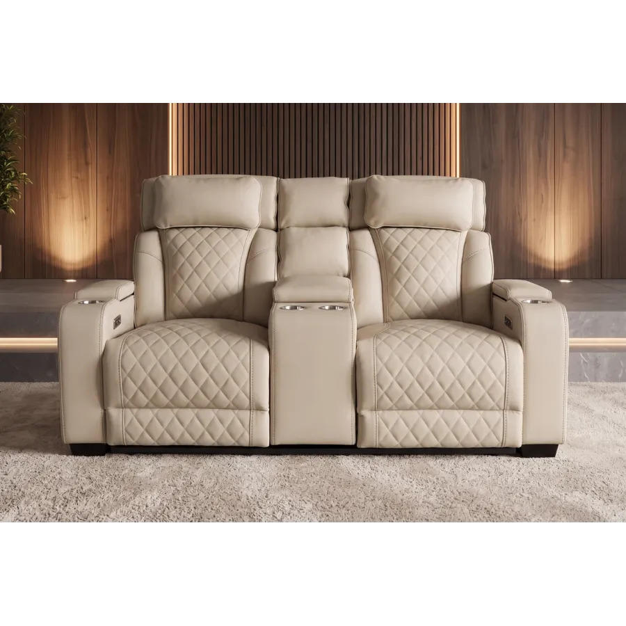 Invicta Fotel kinowy HOLLYWOOD 2 osobowy imitacja skóry beżowa 190 x 101 x 103cm / 48678