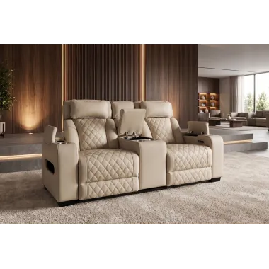 Invicta Fotel kinowy HOLLYWOOD 2 osobowy imitacja skóry beżowa 190 x 101 x 103cm / 48678