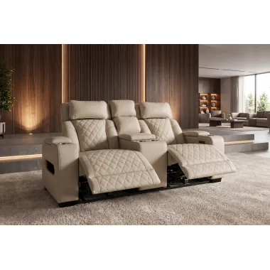 Invicta Fotel kinowy HOLLYWOOD 2 osobowy imitacja skóry beżowa 190 x 101 x 103cm / 48678