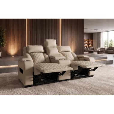 Invicta Fotel kinowy HOLLYWOOD 2 osobowy imitacja skóry beżowa 190 x 101 x 103cm / 48678