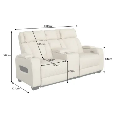 Invicta Fotel kinowy HOLLYWOOD 2 osobowy imitacja skóry beżowa 190 x 101 x 103cm / 48678