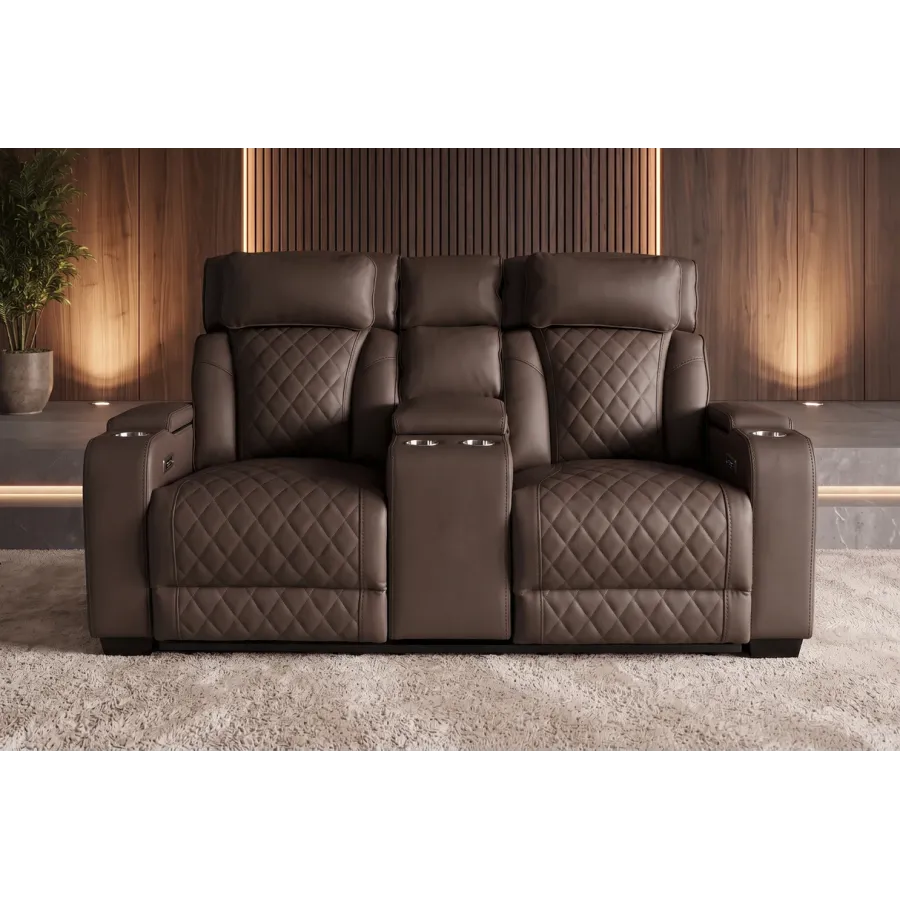 Invicta Fotel kinowy HOLLYWOOD 2 osobowy imitacja skóry brązowy 190 x 101 x 103cm / 48680
