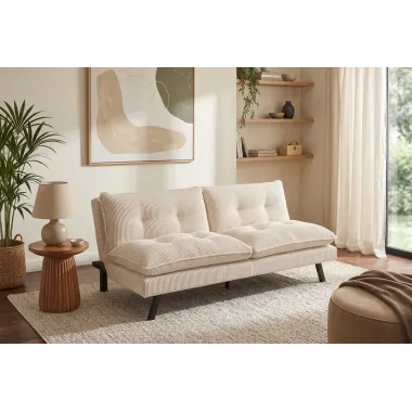 Invicta Sofa rozkładana COCOONING 3 osobowa sztruksowa beżowa 190 x 80 x 90cm / 48472