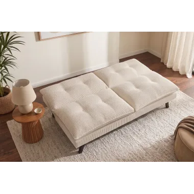 Invicta Sofa rozkładana COCOONING 3 osobowa sztruksowa beżowa 190 x 80 x 90cm / 48472