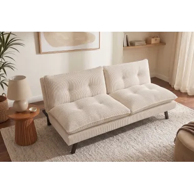 Invicta Sofa rozkładana COCOONING 3 osobowa sztruksowa beżowa 190 x 80 x 90cm / 48472