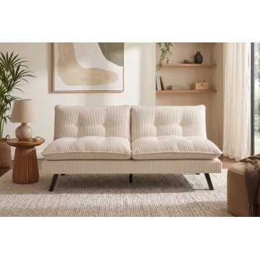 Invicta Sofa rozkładana COCOONING 3 osobowa sztruksowa beżowa 190 x 80 x 90cm / 48472