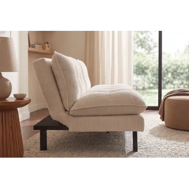 Invicta Sofa rozkładana COCOONING 3 osobowa sztruksowa beżowa 190 x 80 x 90cm / 48472