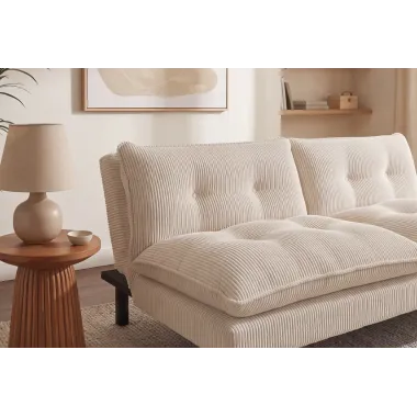 Invicta Sofa rozkładana COCOONING 3 osobowa sztruksowa beżowa 190 x 80 x 90cm / 48472