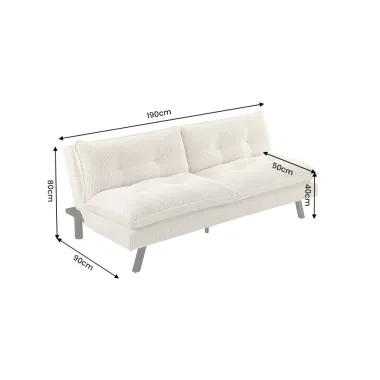 Invicta Sofa rozkładana COCOONING 3 osobowa sztruksowa beżowa 190 x 80 x 90cm / 48472