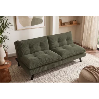 Invicta Sofa rozkładana COCOONING 3 osobowa sztruksowa zielona 190 x 80 x 90cm / 48470