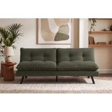 Invicta Sofa rozkładana COCOONING 3 osobowa sztruksowa zielona 190 x 80 x 90cm / 48470