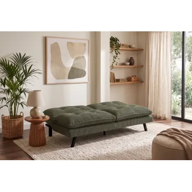 Invicta Sofa rozkładana COCOONING 3 osobowa sztruksowa zielona 190 x 80 x 90cm / 48470
