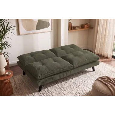 Invicta Sofa rozkładana COCOONING 3 osobowa sztruksowa zielona 190 x 80 x 90cm / 48470