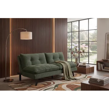 Invicta Sofa rozkładana COCOONING 3 osobowa sztruksowa zielona 190 x 80 x 90cm / 48470