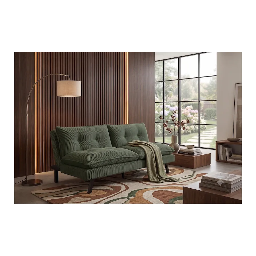 Invicta Sofa rozkładana COCOONING 3 osobowa sztruksowa zielona 190 x 80 x 90cm / 48470