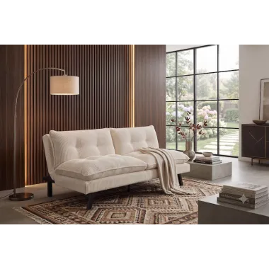 Invicta Sofa rozkładana COCOONING 3 osobowa sztruksowa beżowa 190 x 80 x 90cm / 48472