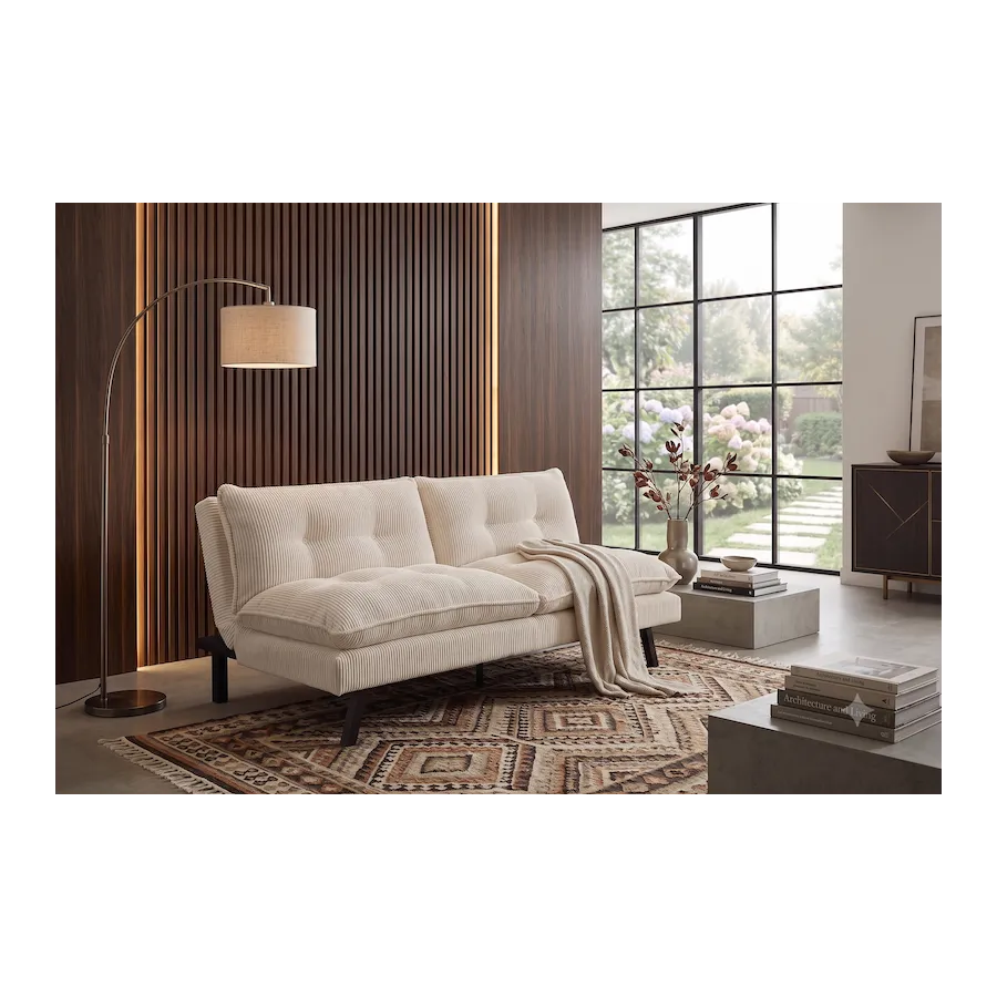 Invicta Sofa rozkładana COCOONING 3 osobowa sztruksowa beżowa 190 x 80 x 90cm / 48472