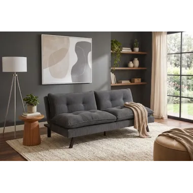 Invicta Sofa rozkładana COCOONING 3 osobowa sztruksowa szara 190 x 80 x 90cm / 48471
