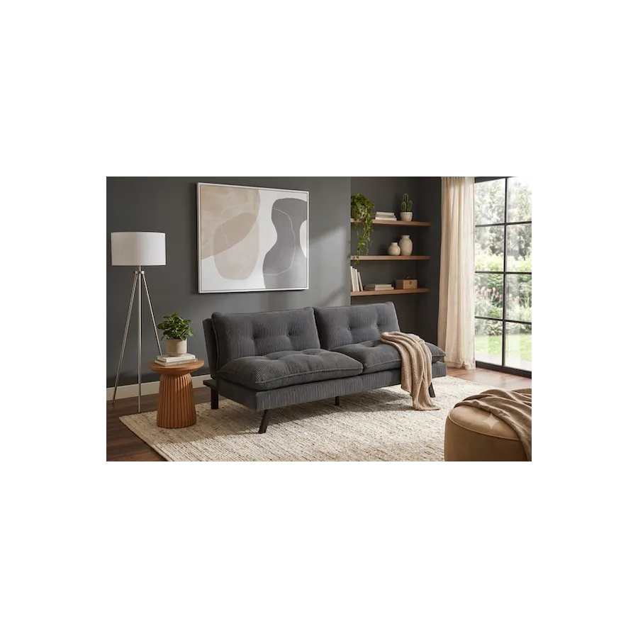 Invicta Sofa rozkładana COCOONING 3 osobowa sztruksowa szara 190 x 80 x 90cm / 48471