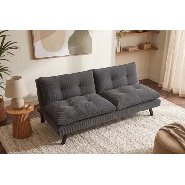 Invicta Sofa rozkładana COCOONING 3 osobowa sztruksowa szara 190 x 80 x 90cm / 48471
