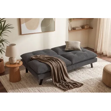 Invicta Sofa rozkładana COCOONING 3 osobowa sztruksowa szara 190 x 80 x 90cm / 48471