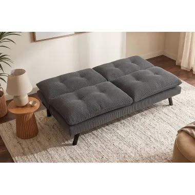 Invicta Sofa rozkładana COCOONING 3 osobowa sztruksowa szara 190 x 80 x 90cm / 48471