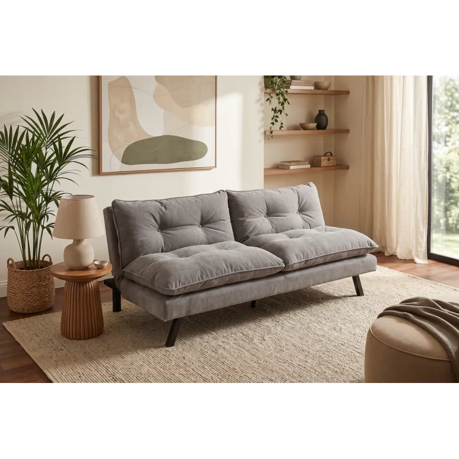 Invicta Sofa rozkładana COCOONING 3 osobowa szenilowa szara 190 x 80 x 90cm / 48473