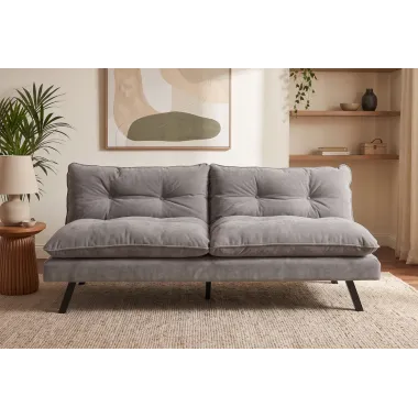 Invicta Sofa rozkładana COCOONING 3 osobowa szenilowa szara 190 x 80 x 90cm / 48473