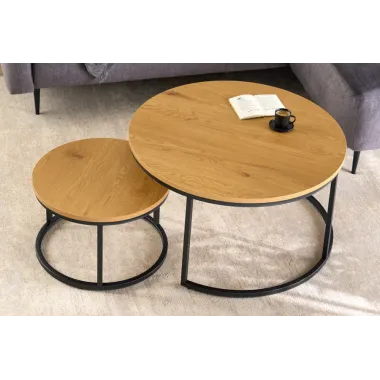 Invicta Zestaw stolików ELEGANCE optyka dzikiego dębu 80cm / 43642