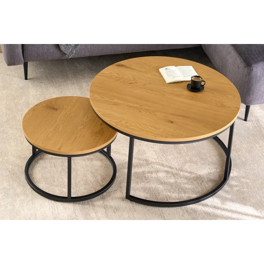Invicta Zestaw stolików ELEGANCE optyka dzikiego dębu 80cm / 43642