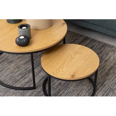 Invicta Zestaw stolików ELEGANCE optyka dzikiego dębu 80cm / 43642
