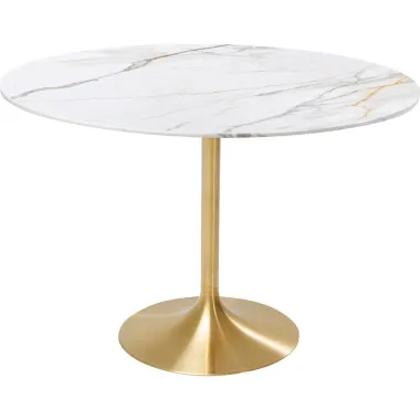Kare Stół do jadalni INVITATION ceramic white brass Ø 120cm / 70493