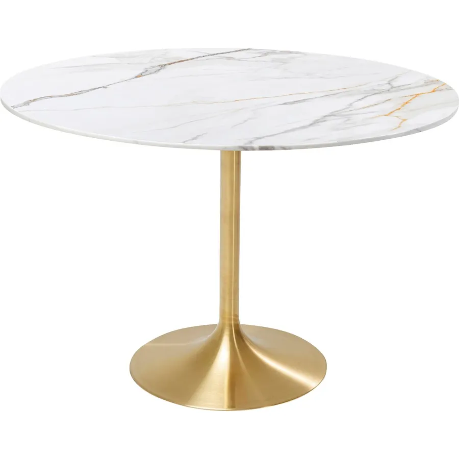 Kare Stół do jadalni INVITATION ceramic white brass Ø 120cm / 70493
