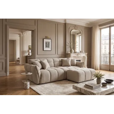 Invicta Sofa CLOUD 3 osobowa  XXL bouclé szampańsko szary 260 x 81 x 102cm / 44072