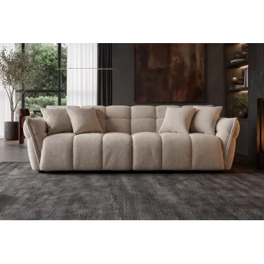 Invicta Sofa CLOUD 3 osobowa  XXL bouclé szampańsko szary 260 x 81 x 102cm / 44072