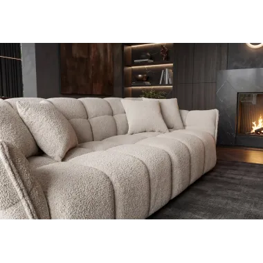 Invicta Sofa CLOUD 3 osobowa  XXL bouclé szampańsko szary 260 x 81 x 102cm / 44072