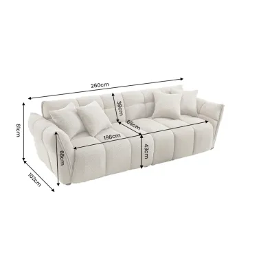 Invicta Sofa CLOUD 3 osobowa  XXL bouclé szampańsko szary 260 x 81 x 102cm / 44072