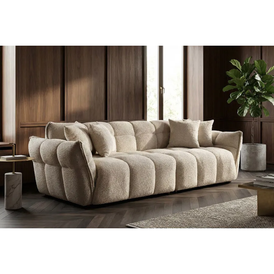 Invicta Sofa CLOUD 3 osobowa  XXL bouclé szampańsko szary 260 x 81 x 102cm / 44072