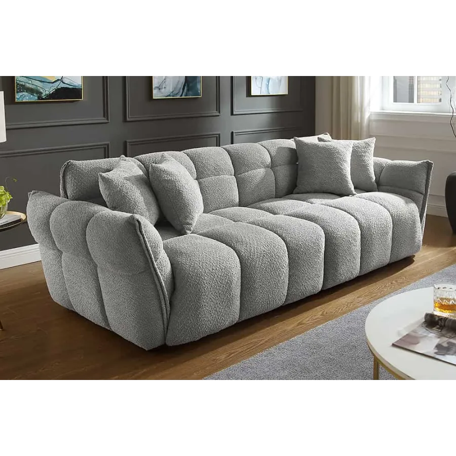 Invicta Sofa CLOUD 3 osobowa XXL bouclé szary 260 x 81 x 102cm / 44073
