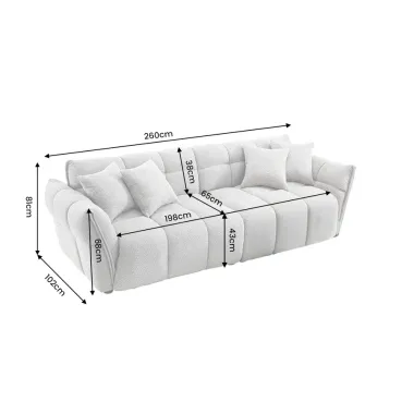 Invicta Sofa CLOUD 3 osobowa XXL bouclé szary 260 x 81 x 102cm / 44073