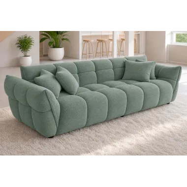 Invicta Sofa CLOUD 3 osobowa XXL bouclé zieleń szałwiowa 260 x 81 x 102cm / 44070