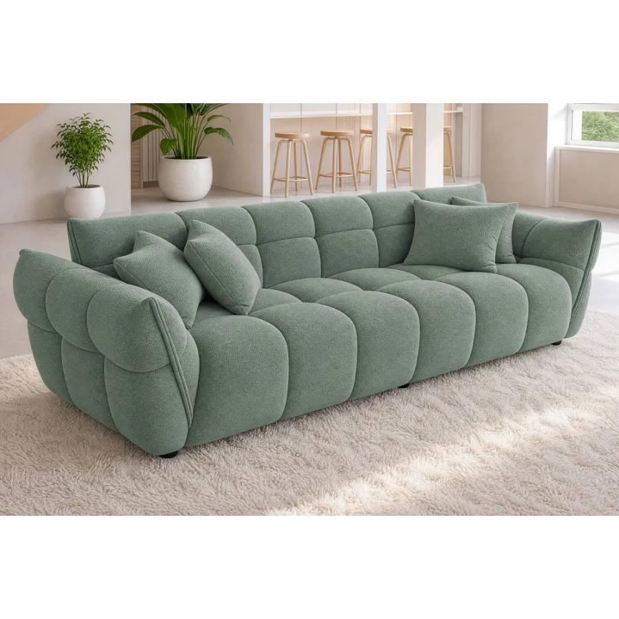 Invicta Sofa CLOUD 3 osobowa XXL bouclé zieleń szałwiowa 260 x 81 x 102cm / 44070
